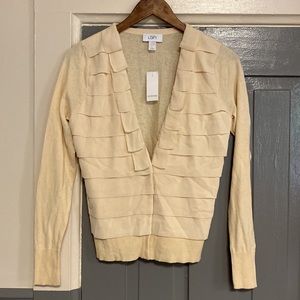 NWT LOFT Champagne Tiered Chiffon Mixed Media Button Front Cardigan